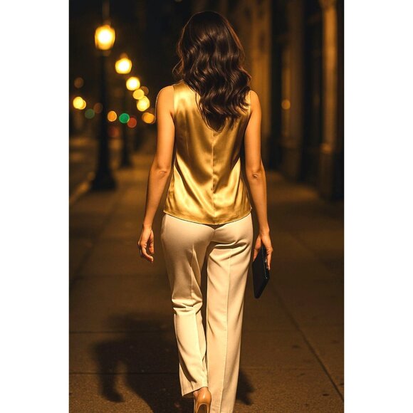 Transitions Silk S Gold Satin Shine Sleeveless Tank Top Scoop Neck Blouse Cami - Picture 5 of 11